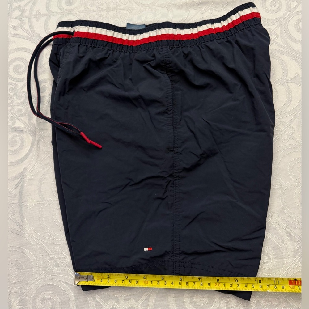 Tommy Hilfiger Dark Blue Swim Trunks Shorts Drawstrings Red White Accents - Picture 5 of 9